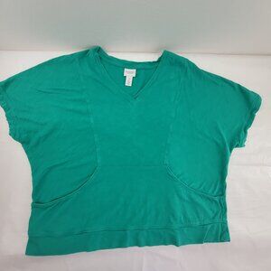 Chico's Top Women's L Teal Pockets Boxy V Neck Cotton